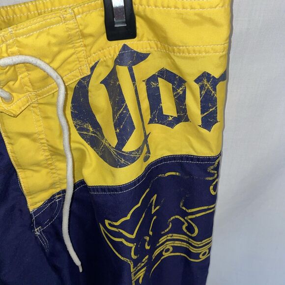 Corona Extra Board Shorts Men’s Size 34 Blue Yellow Drawstring Pocket Side - Picture 4 of 12
